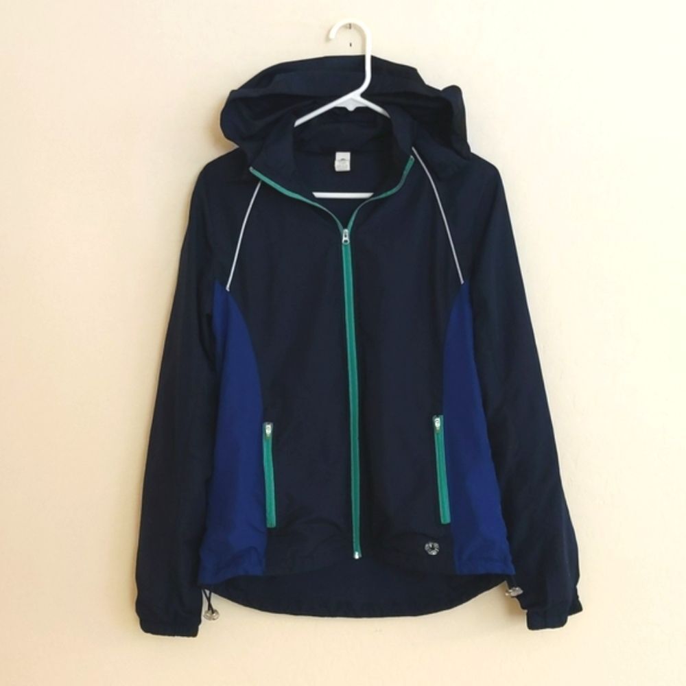 Aerie Fit Y2K Navy Blue Track Jacket Hidden Hood Zip Up Old School - Size S